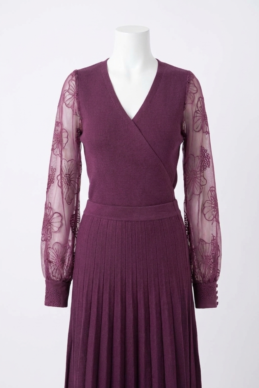 NEW SKIES ARE BLUE rebel lace sleeve wrap sweater in plum